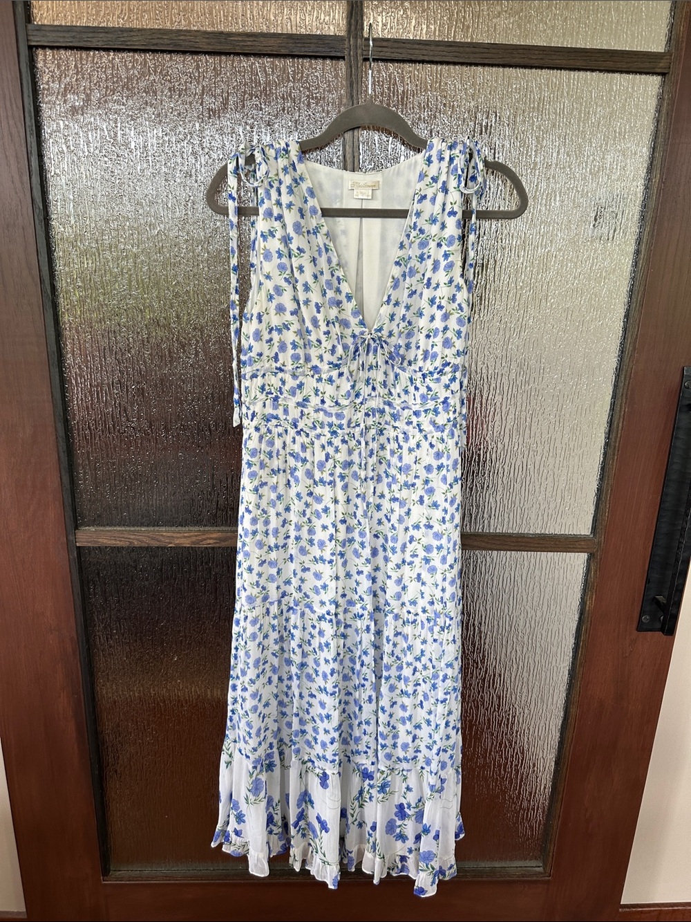 Shoshanna Helena Floral Tie-Sleeve V-Neck Midi Dress - Blue size 8 - Picture 10 of 15